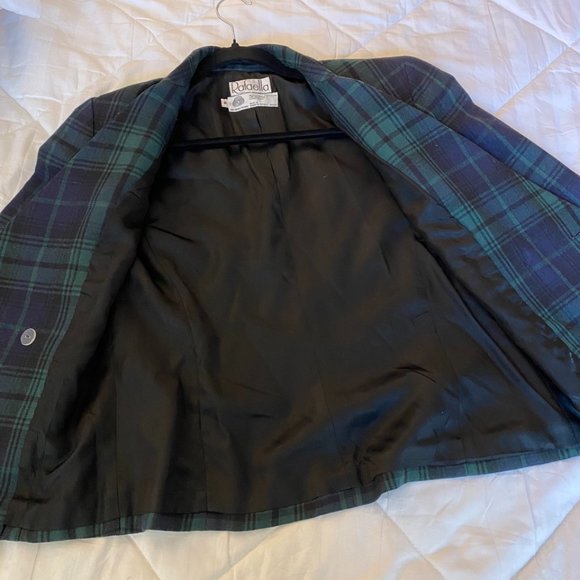 Vintage Rafaella Women’s 80s Preppy Green Black Checkered Plaid Blazer - Picture 2 of 4